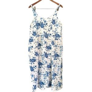 Vintage You and Me Linen Blend Floral Lagenlook Overall Dress Beige Medium